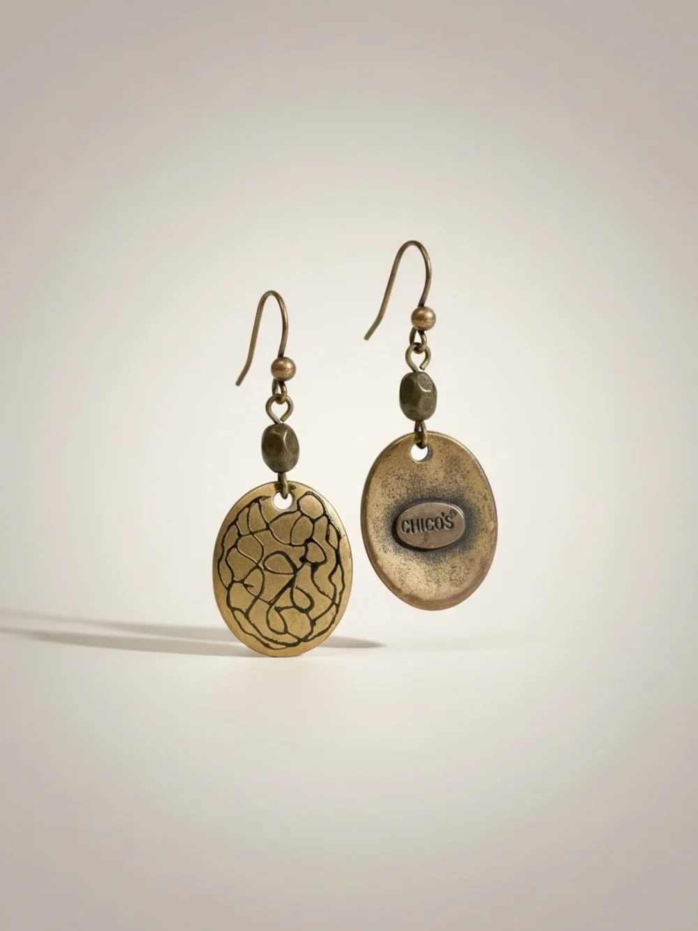 Chico's Brass-Tone Vintage  Textured Oval Dangle Earrings